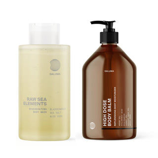 Das Daluma-shop BODY CARE DUO enthält das Raw Sea Elements Duschgel und den High Dose Body Balm Body Moisturizer - Ihre perfekte Körperpflege.